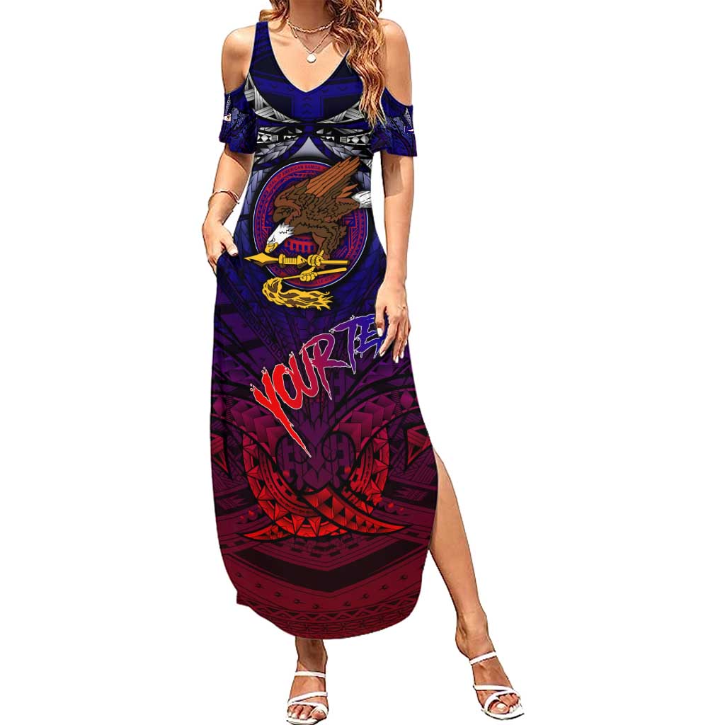Personalized American Samoa Flag Summer Maxi Dress Eagles Polynesian Art DT02 Women Blue - Polynesian Pride