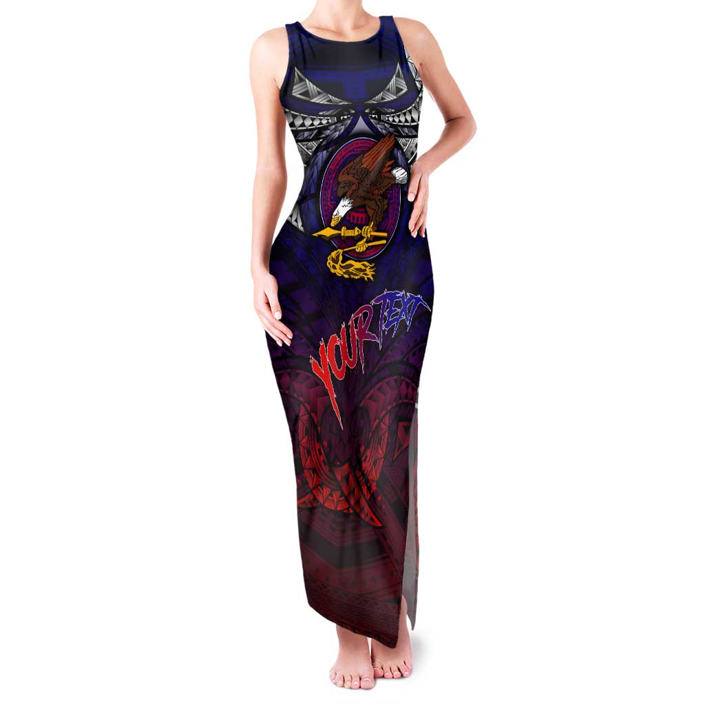 Personalized American Samoa Flag Tank Maxi Dress Eagles Polynesian Art DT02 Women Blue - Polynesian Pride