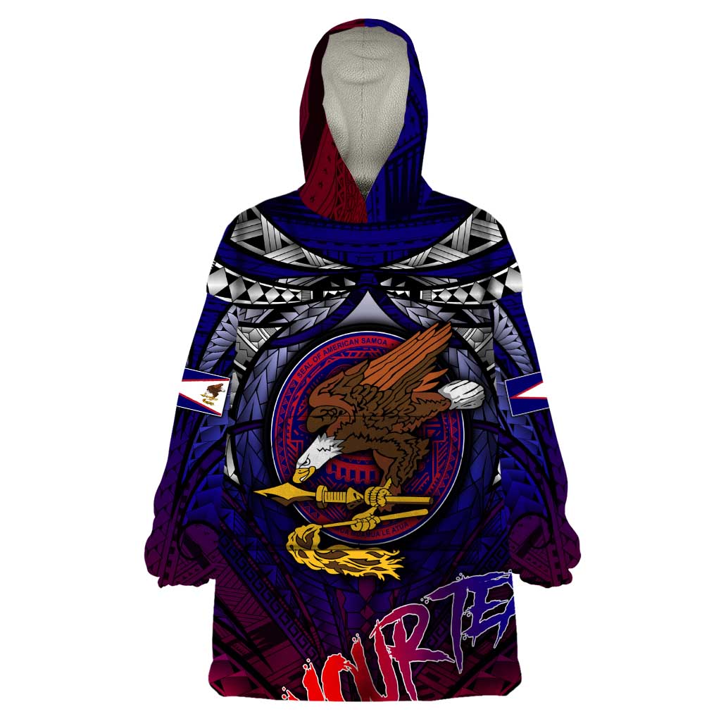 Personalized American Samoa Flag Wearable Blanket Hoodie Eagles Polynesian Art DT02 One Size Blue - Polynesian Pride