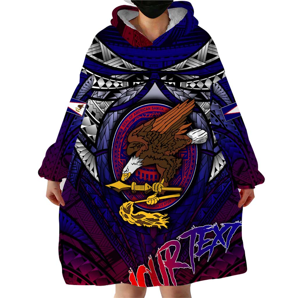 Personalized American Samoa Flag Wearable Blanket Hoodie Eagles Polynesian Art