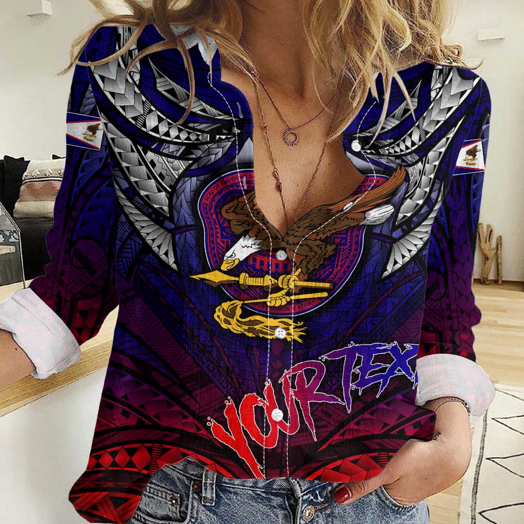 Personalized American Samoa Flag Women Casual Shirt Eagles Polynesian Art DT02 Female Blue - Polynesian Pride