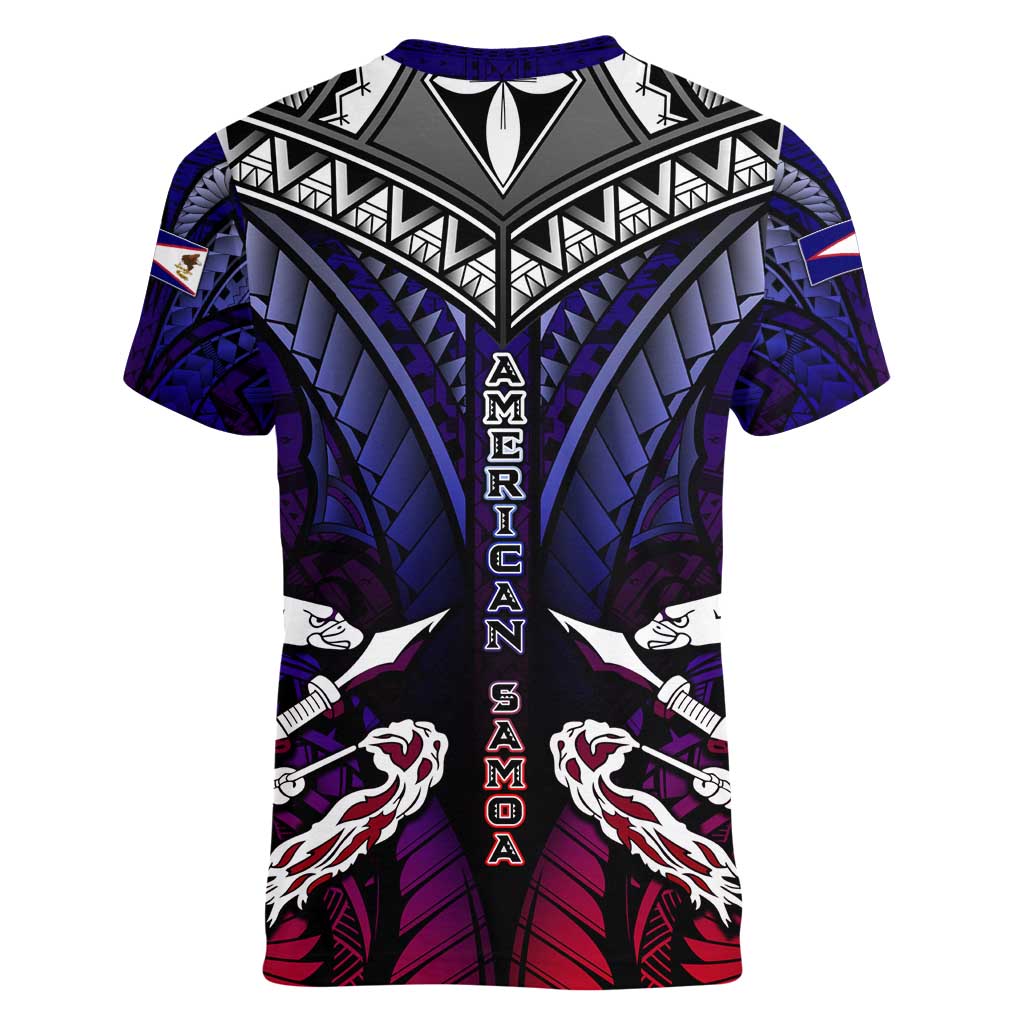 Personalized American Samoa Flag Women V-Neck T-Shirt Eagles Polynesian Art DT02 - Polynesian Pride