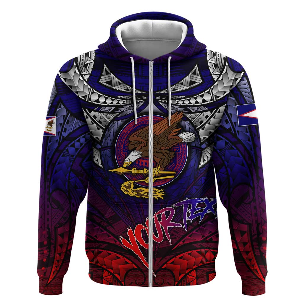 Personalized American Samoa Flag Zip Hoodie Eagles Polynesian Art DT02 Zip Hoodie Blue - Polynesian Pride
