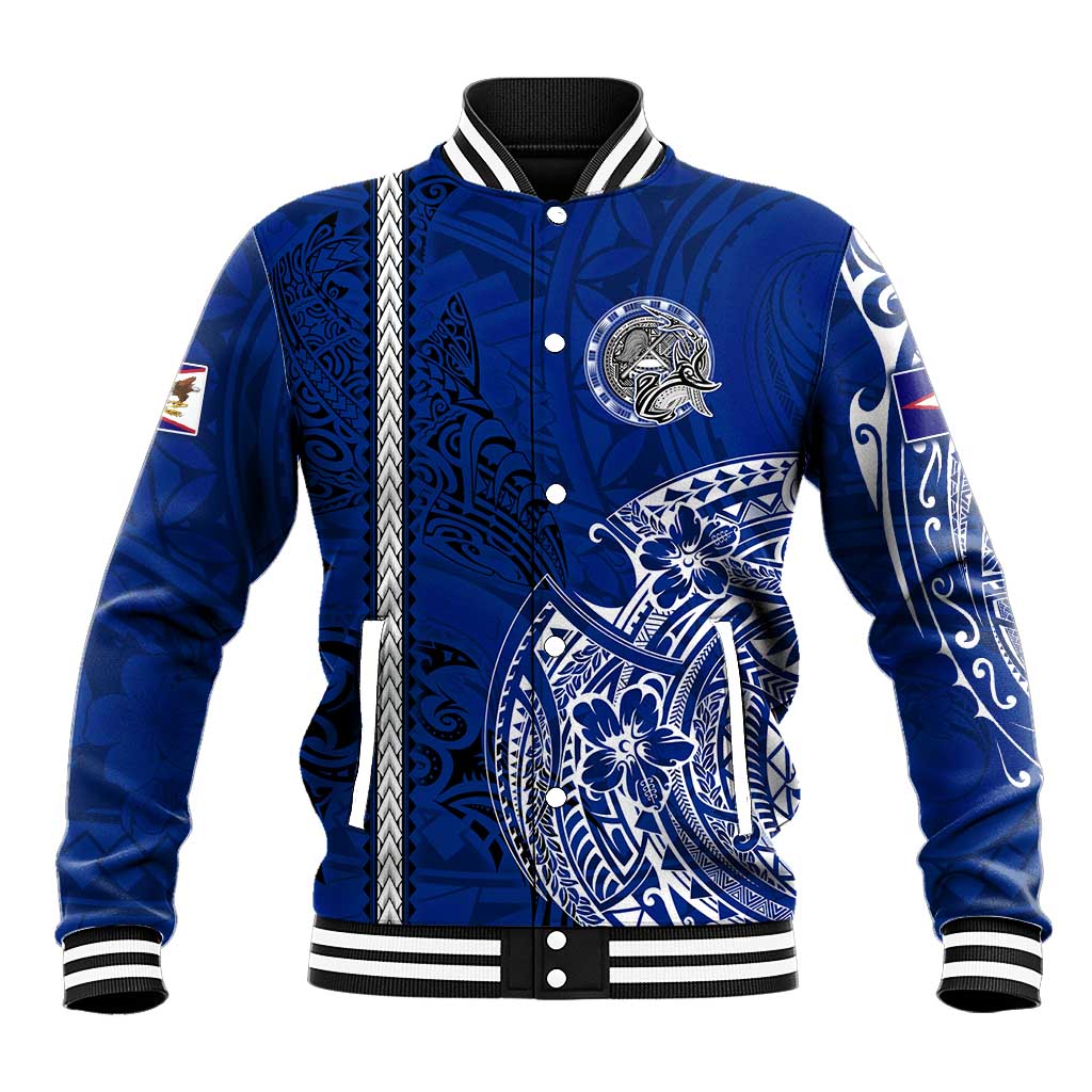 Sharks And American Samoa Baseball Jacket Simple Polynesian Blue DT02 Unisex Blue - Polynesian Pride