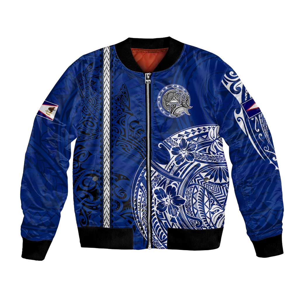 Sharks And American Samoa Bomber Jacket Simple Polynesian Blue DT02 Unisex Blue - Polynesian Pride