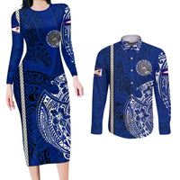 Sharks And American Samoa Couples Matching Long Sleeve Bodycon Dress and Long Sleeve Button Shirt Simple Polynesian Blue DT02 Blue - Polynesian Pride