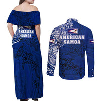 Sharks And American Samoa Couples Matching Off Shoulder Maxi Dress and Long Sleeve Button Shirt Simple Polynesian Blue DT02 - Polynesian Pride