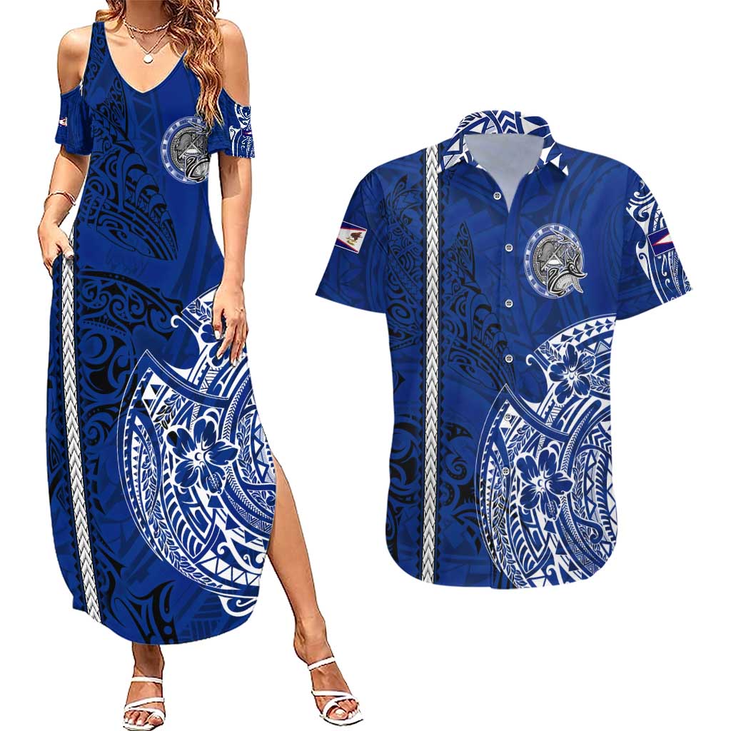 Sharks And American Samoa Couples Matching Summer Maxi Dress and Hawaiian Shirt Simple Polynesian Blue DT02 Blue - Polynesian Pride