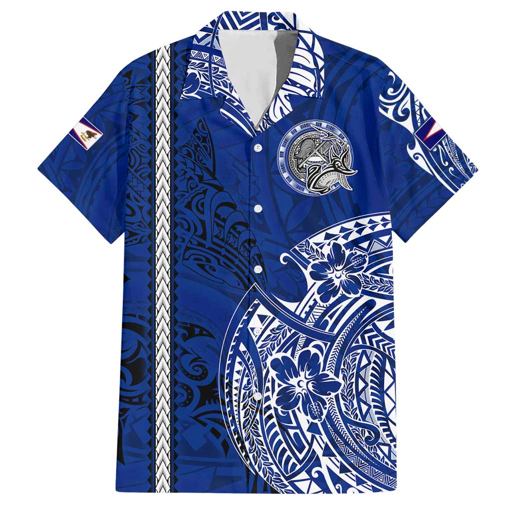 Sharks And American Samoa Hawaiian Shirt Simple Polynesian Blue DT02 Blue - Polynesian Pride