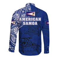 Sharks And American Samoa Long Sleeve Button Shirt Simple Polynesian Blue