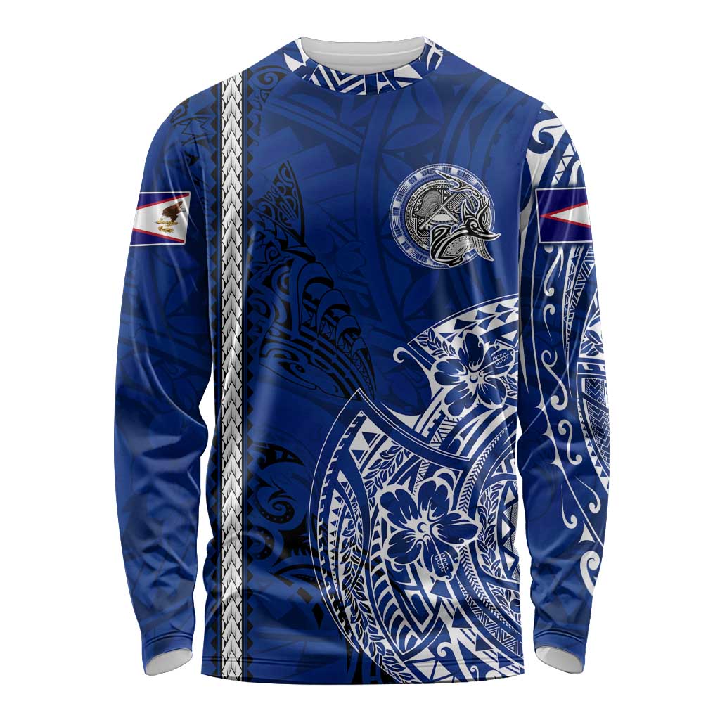 Sharks And American Samoa Long Sleeve Shirt Simple Polynesian Blue DT02 Unisex Blue - Polynesian Pride