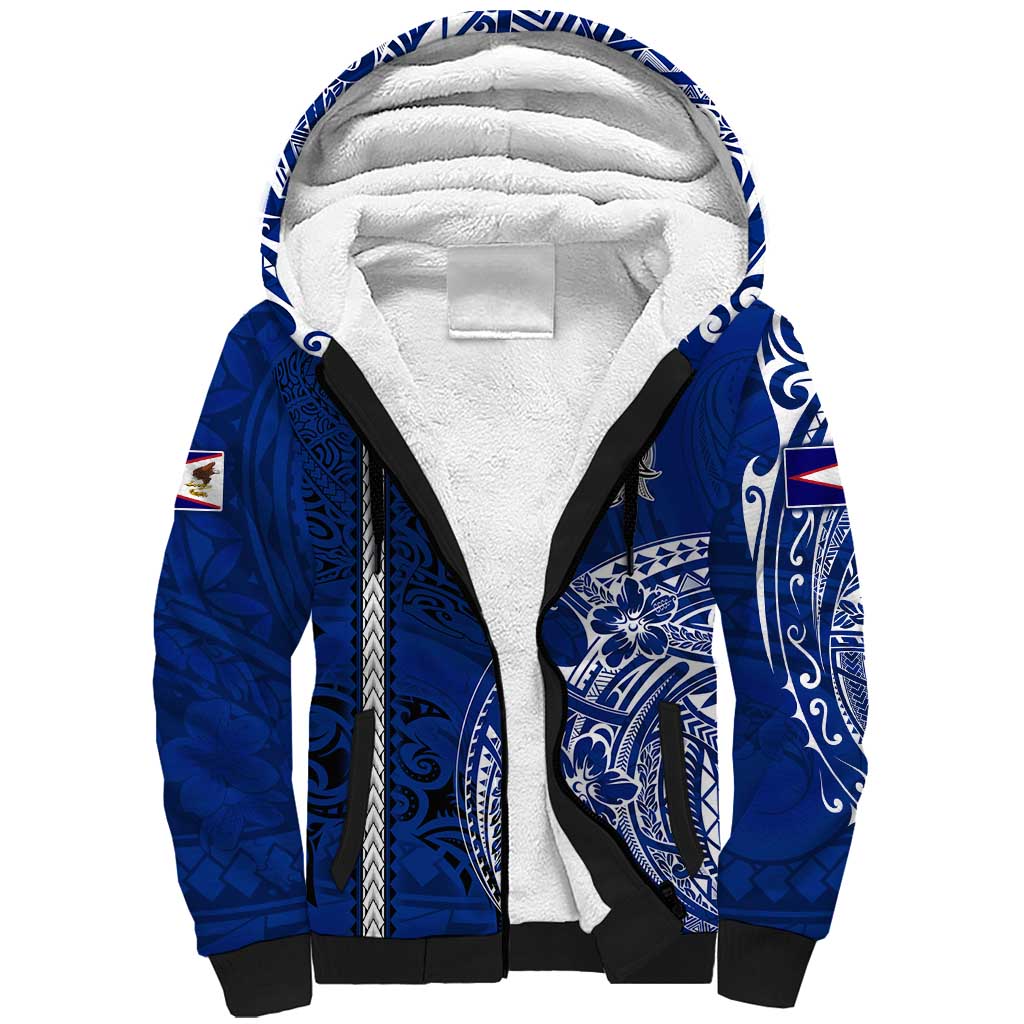 Sharks And American Samoa Sherpa Hoodie Simple Polynesian Blue DT02 Unisex Blue - Polynesian Pride