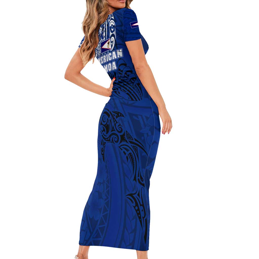 Sharks And American Samoa Short Sleeve Bodycon Dress Simple Polynesian Blue DT02 - Polynesian Pride