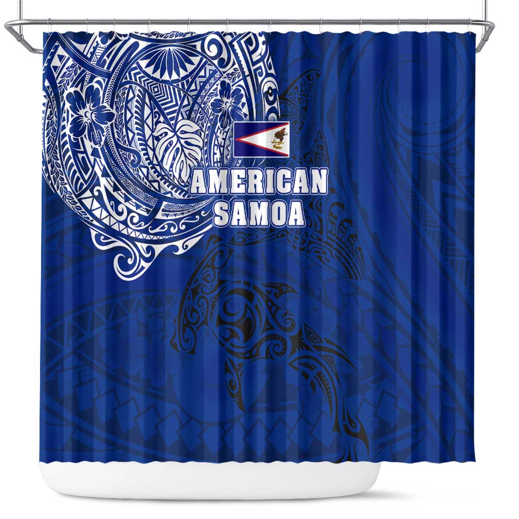 Sharks And American Samoa Shower Curtain Simple Polynesian Blue DT02 Blue - Polynesian Pride