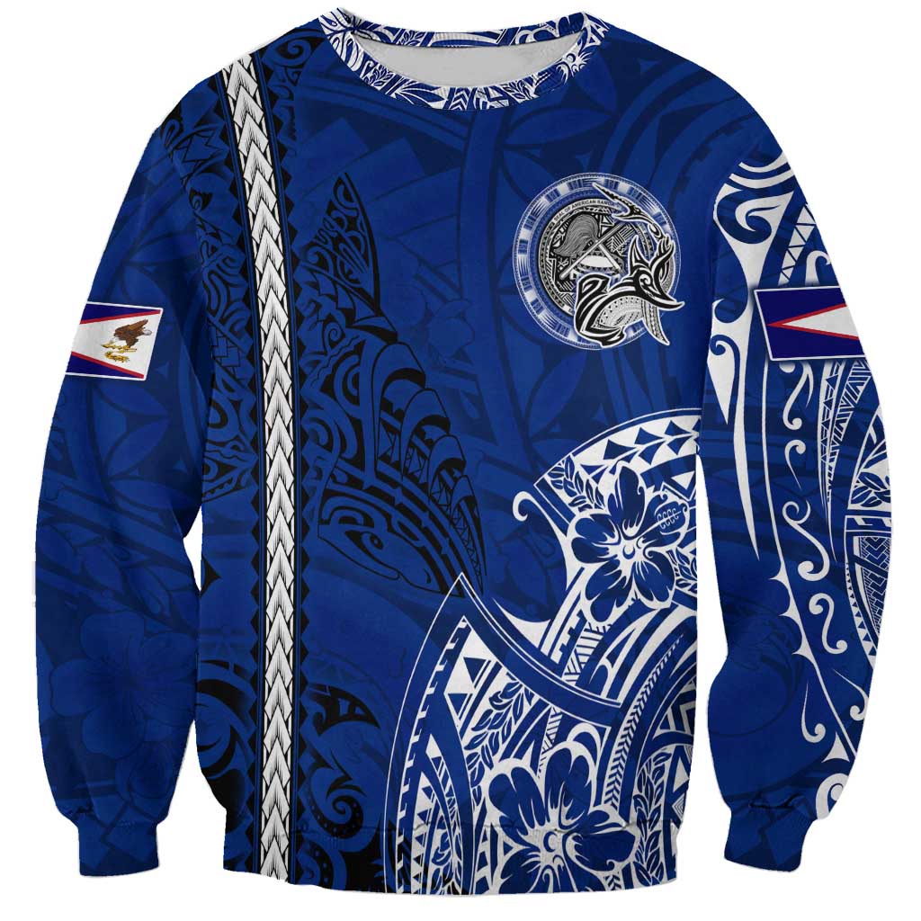 Sharks And American Samoa Sweatshirt Simple Polynesian Blue DT02 Unisex Blue - Polynesian Pride