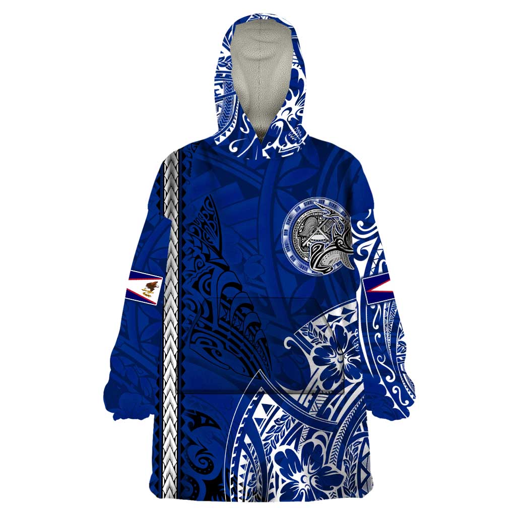 Sharks And American Samoa Wearable Blanket Hoodie Simple Polynesian Blue DT02 One Size Blue - Polynesian Pride