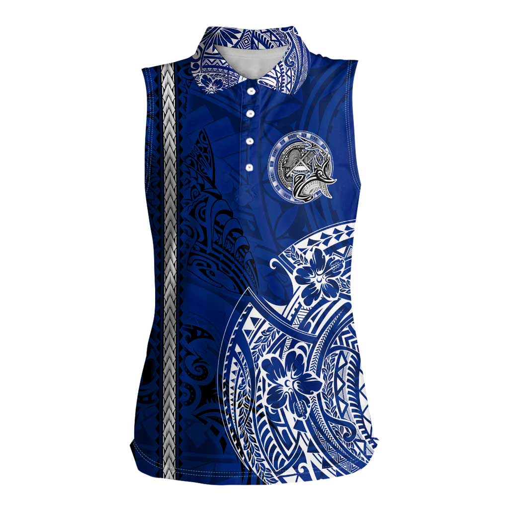 Sharks And American Samoa Women Sleeveless Polo Shirt Simple Polynesian Blue DT02 Female Blue - Polynesian Pride