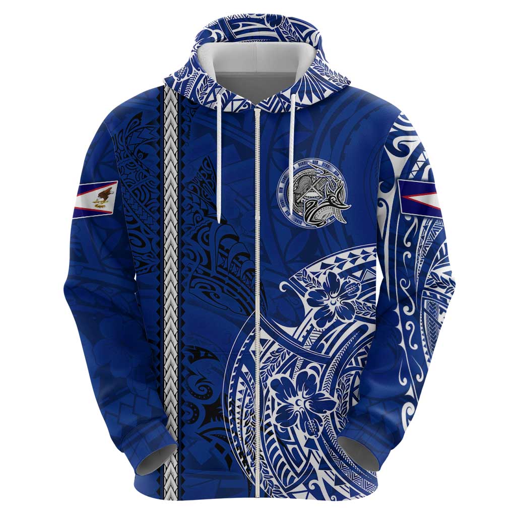 Sharks And American Samoa Zip Hoodie Simple Polynesian Blue DT02 - Polynesian Pride