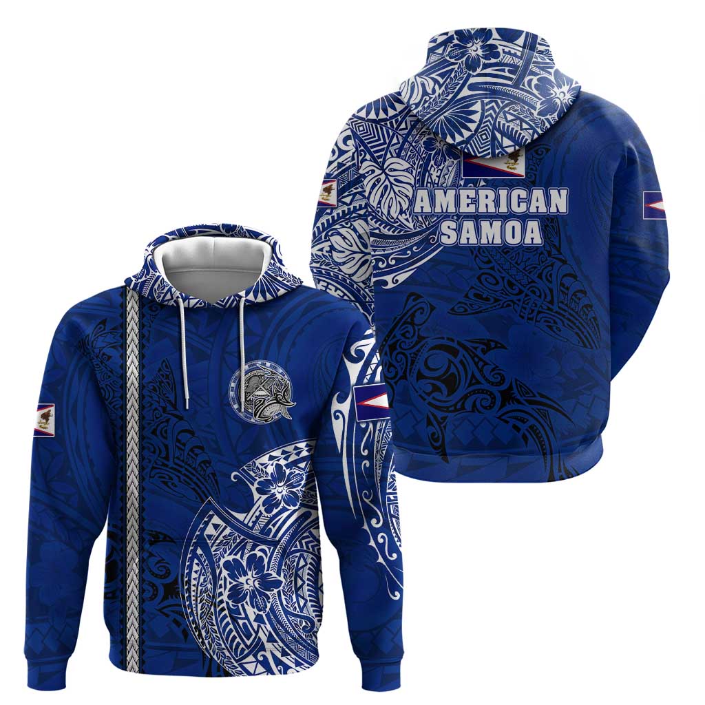 Sharks And American Samoa Zip Hoodie Simple Polynesian Blue DT02 - Polynesian Pride