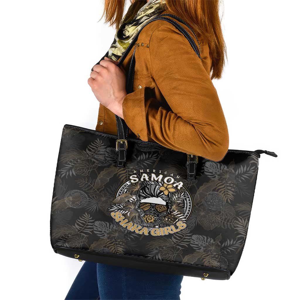 Personalized Shaka Girls America Samoa Leather Tote Bag Tropical Flowers Vintage DT02 Black - Polynesian Pride
