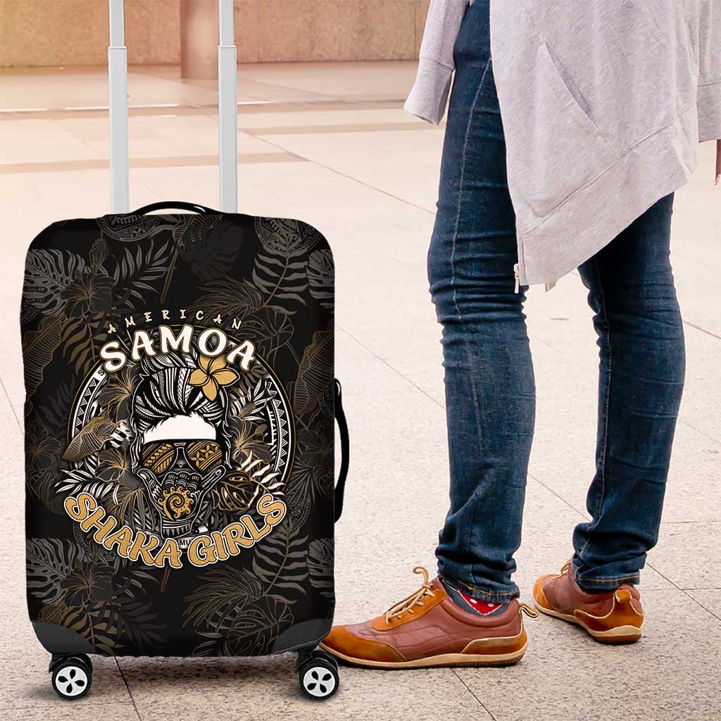 Personalized Shaka Girls America Samoa Luggage Cover Tropical Flowers Vintage DT02 Black - Polynesian Pride