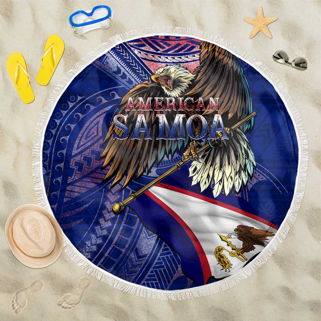 American Samoa Beach Blanket Brave Eagle Flag Color DT02 One Size 150cm Blue - Polynesian Pride