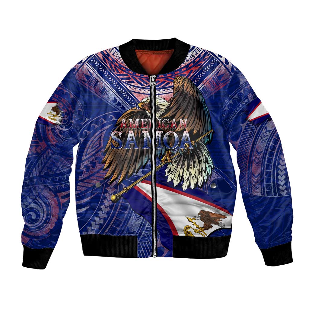American Samoa Bomber Jacket Brave Eagle Flag Color DT02 Unisex Blue - Polynesian Pride