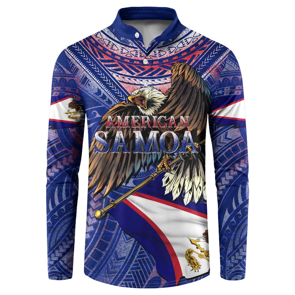American Samoa Button Sweatshirt Brave Eagle Flag Color DT02 Blue - Polynesian Pride
