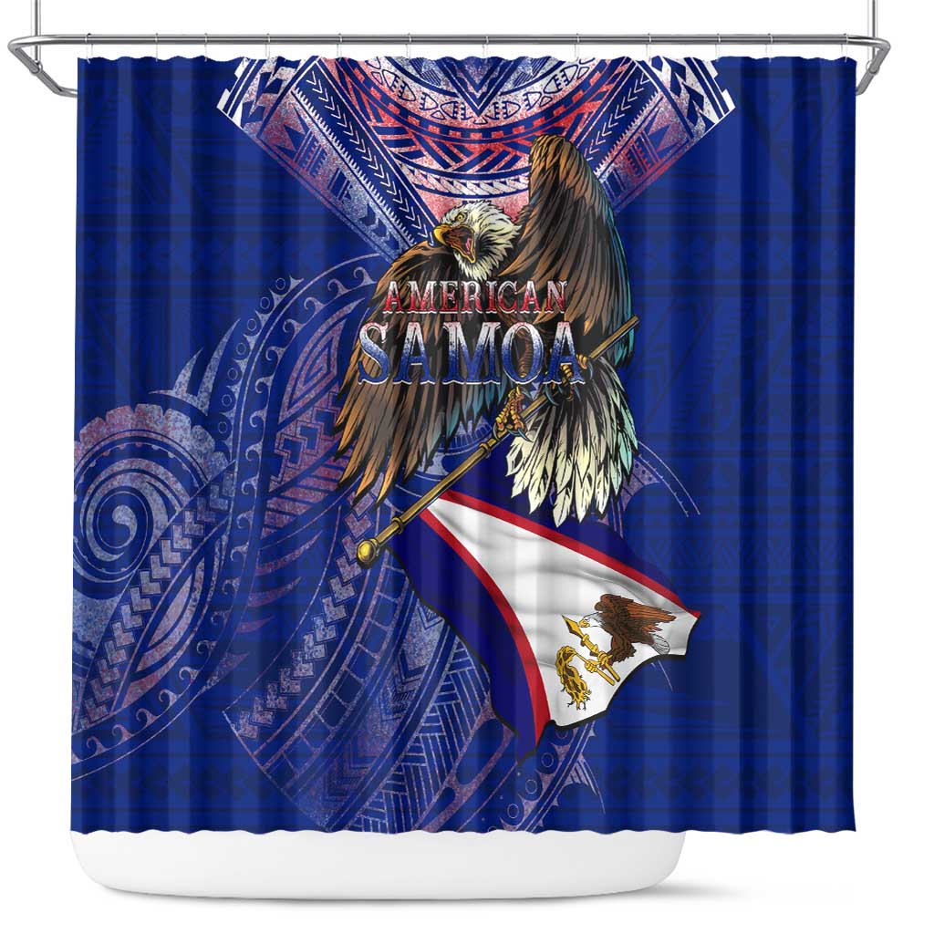 American Samoa Shower Curtain Brave Eagle Flag Color DT02 Blue - Polynesian Pride