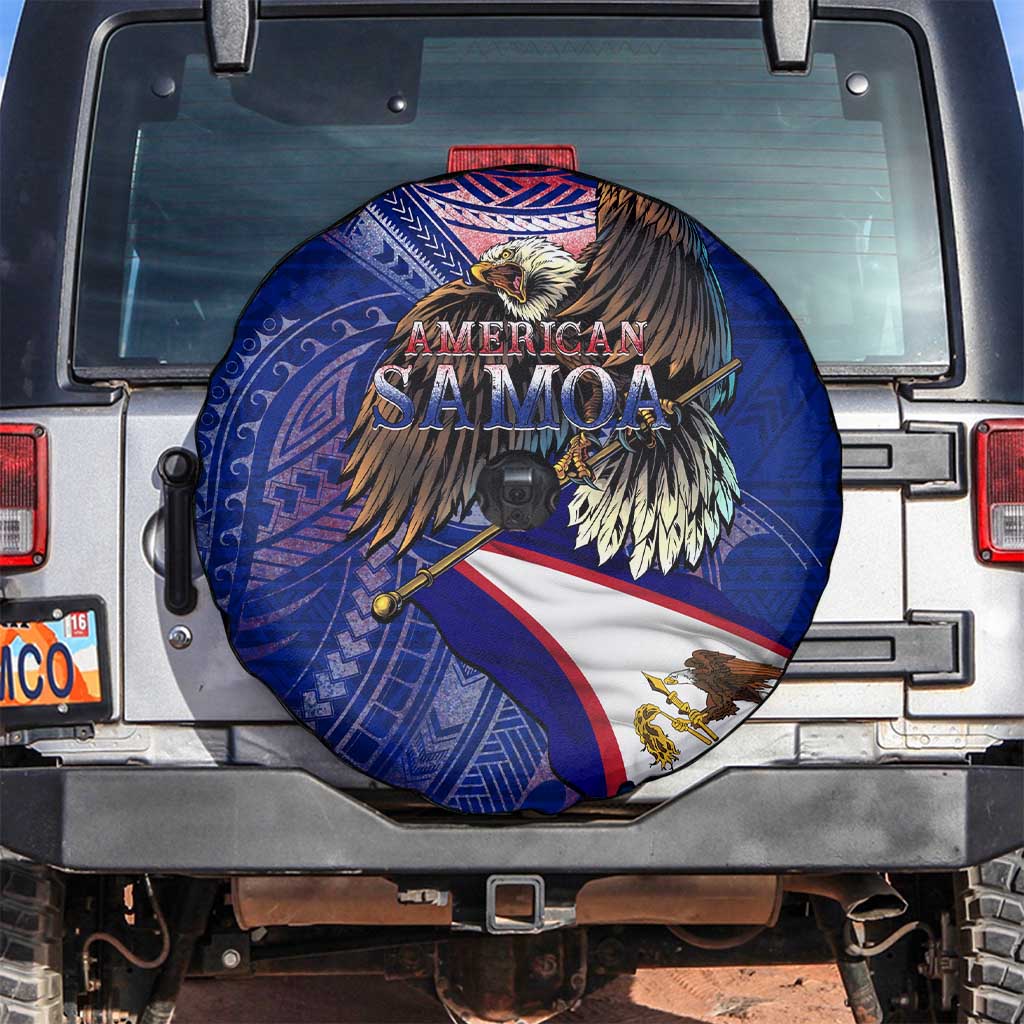 American Samoa Spare Tire Cover Brave Eagle Flag Color DT02 Blue - Polynesian Pride