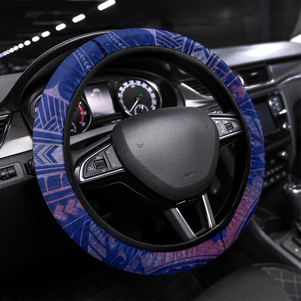 American Samoa Steering Wheel Cover Brave Eagle Flag Color DT02 Universal Fit Blue - Polynesian Pride