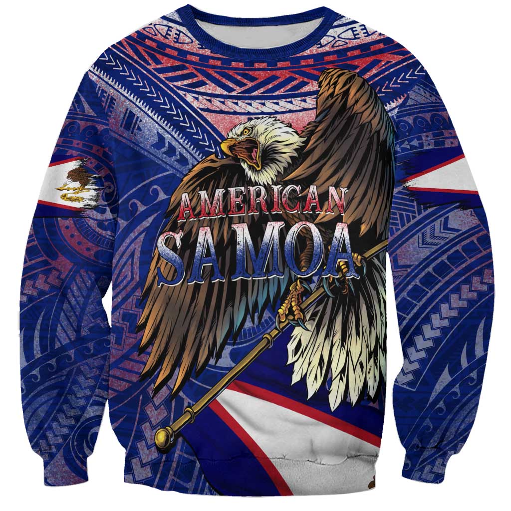 American Samoa Sweatshirt Brave Eagle Flag Color DT02 Unisex Blue - Polynesian Pride