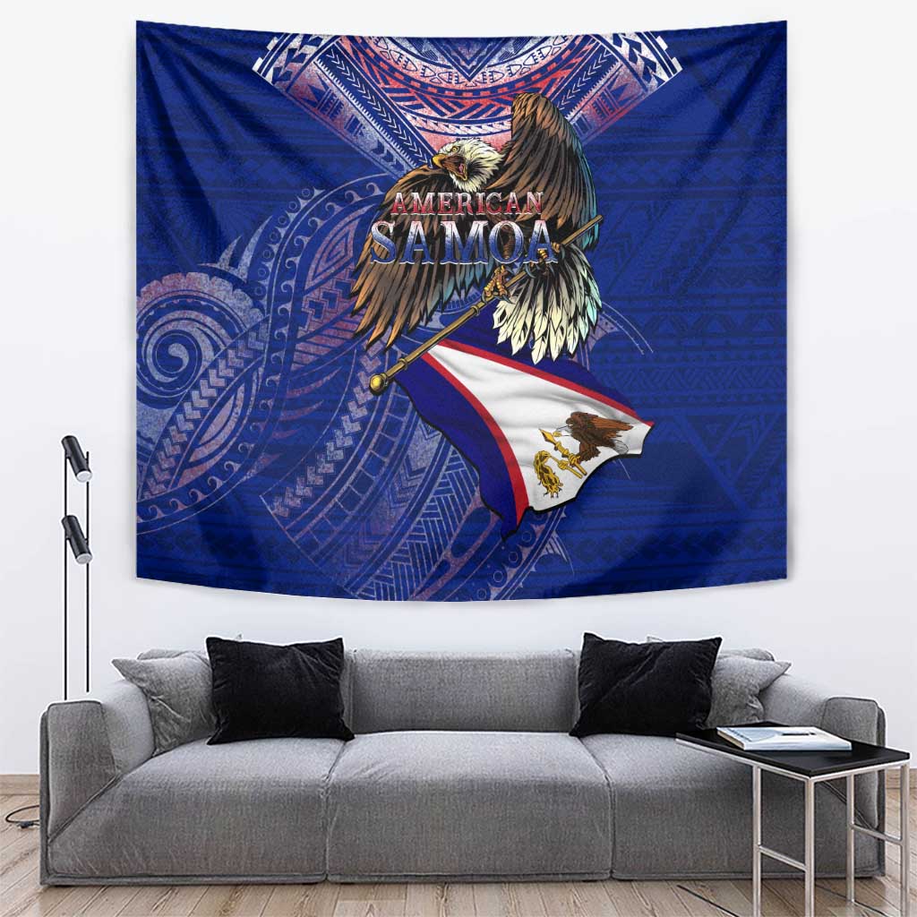 American Samoa Tapestry Brave Eagle Flag Color DT02 Blue - Polynesian Pride