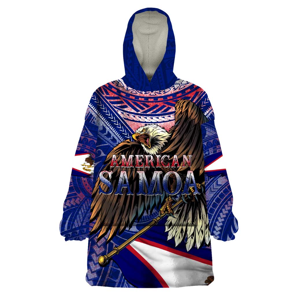 American Samoa Wearable Blanket Hoodie Brave Eagle Flag Color DT02 One Size Blue - Polynesian Pride