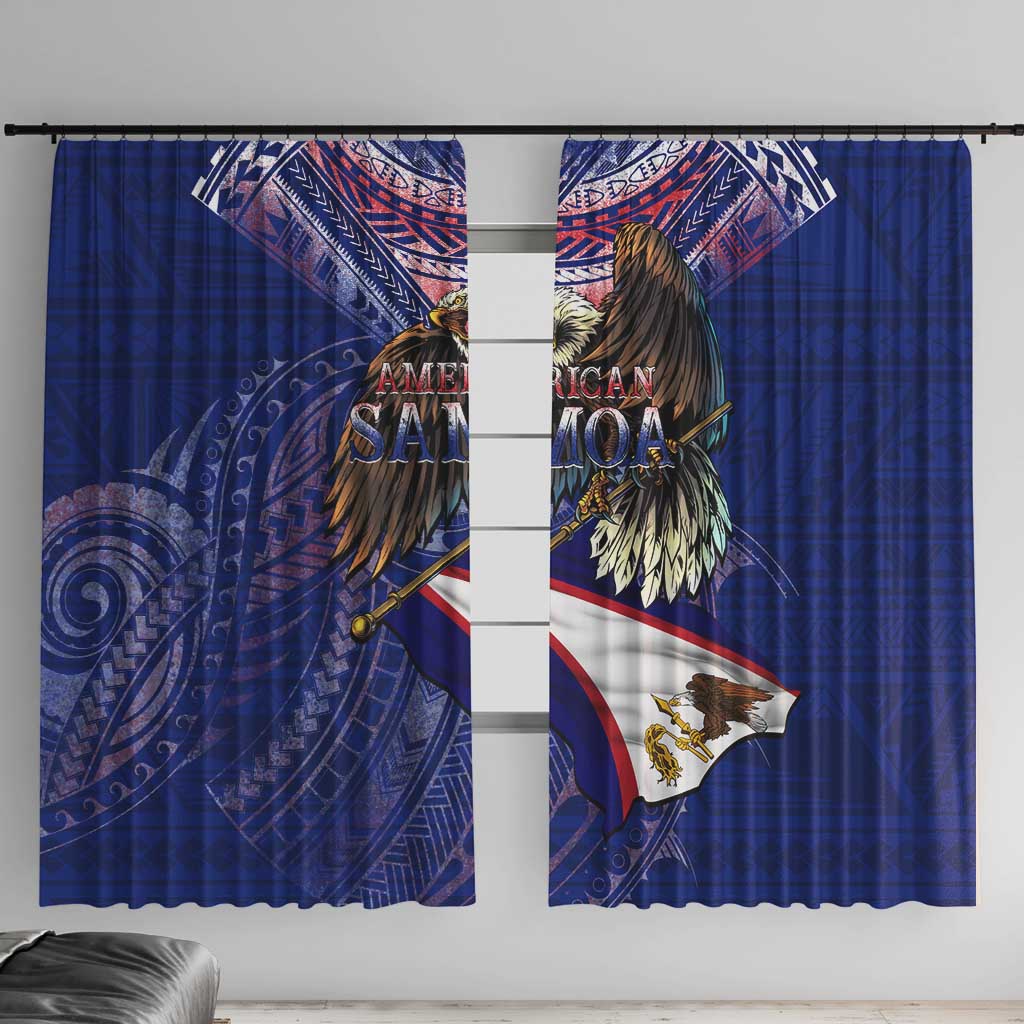 American Samoa Window Curtain Brave Eagle Flag Color DT02 With Hooks Blue - Polynesian Pride