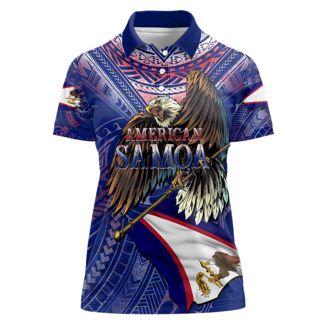 American Samoa Women Polo Shirt Brave Eagle Flag Color