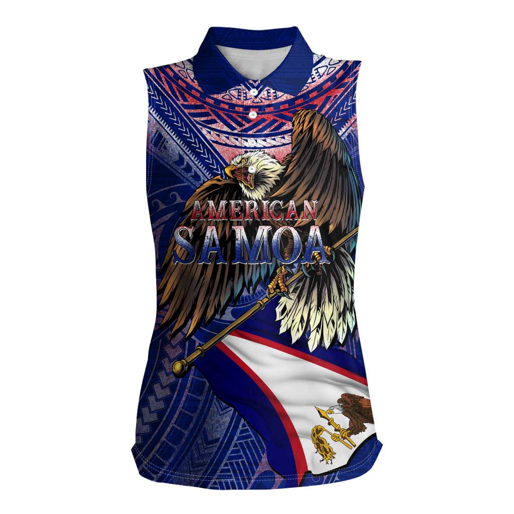 American Samoa Women Sleeveless Polo Shirt Brave Eagle Flag Color DT02 Female Blue - Polynesian Pride