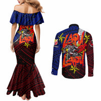 Philippines Lapu Lapu Couples Matching Mermaid Dress and Long Sleeve Button Shirt Chief Filipino Tattoo DT02 - Polynesian Pride