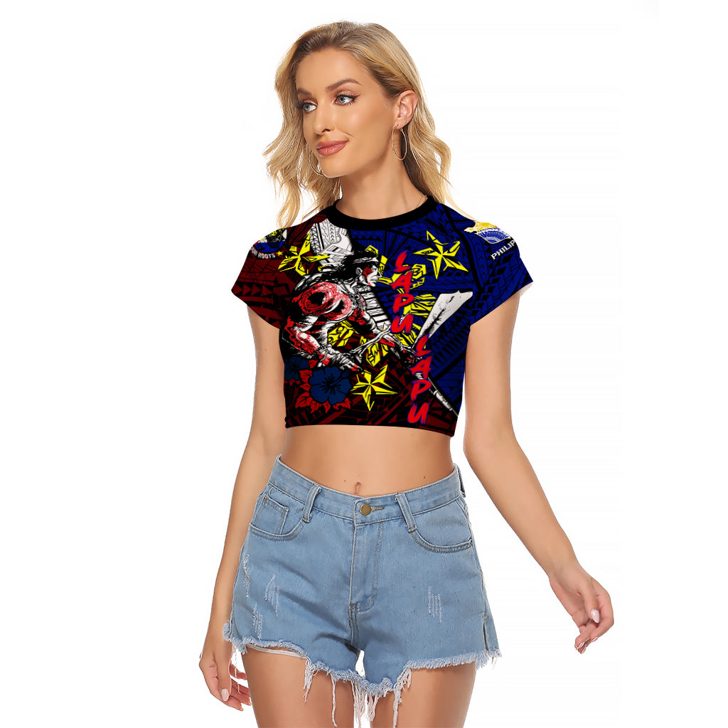 Philippines Lapu Lapu Raglan Cropped T Shirt Chief Filipino Tattoo DT02 Female Art - Polynesian Pride