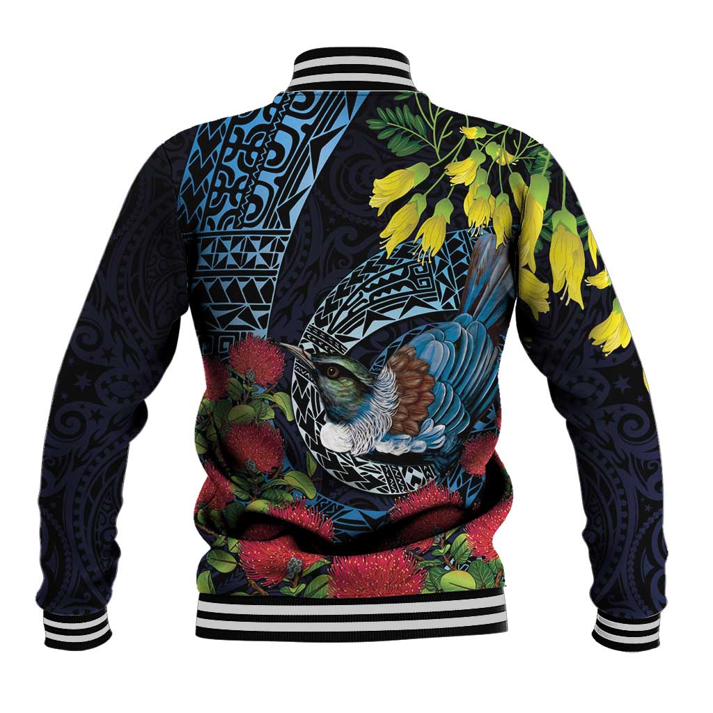 New Zealand Tui Bird Baseball Jacket Maori Koru Mix Pohutukawa DT04 - Polynesian Pride
