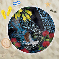 New Zealand Tui Bird Beach Blanket Maori Koru Mix Pohutukawa