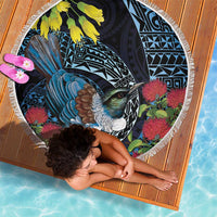 New Zealand Tui Bird Beach Blanket Maori Koru Mix Pohutukawa