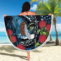 New Zealand Tui Bird Beach Blanket Maori Koru Mix Pohutukawa