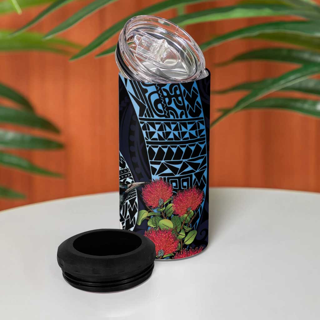 New Zealand Tui Bird 4 in 1 Can Cooler Tumbler Maori Koru Mix Pohutukawa