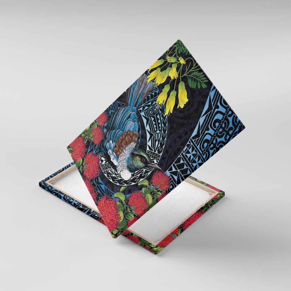 New Zealand Tui Bird Canvas Wall Art Maori Koru Mix Pohutukawa