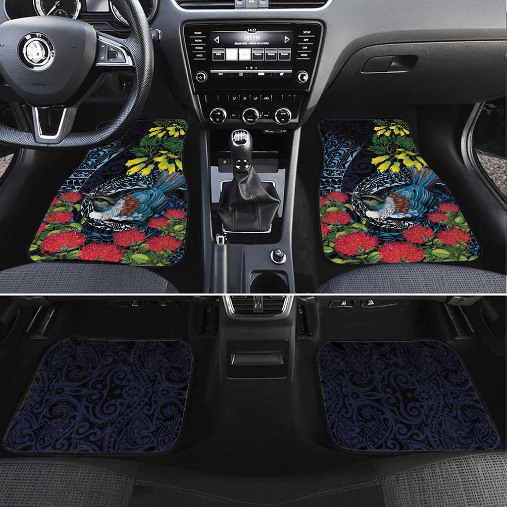 New Zealand Tui Bird Car Mats Maori Koru Mix Pohutukawa