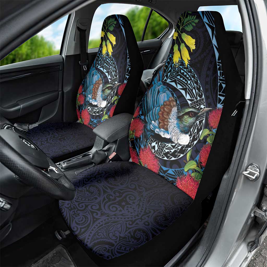 New Zealand Tui Bird Car Seat Cover Maori Koru Mix Pohutukawa