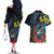 New Zealand Tui Bird Couples Matching Off The Shoulder Long Sleeve Dress and Hawaiian Shirt Maori Koru Mix Pohutukawa