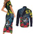 New Zealand Tui Bird Couples Matching Short Sleeve Bodycon Dress and Long Sleeve Button Shirt Maori Koru Mix Pohutukawa