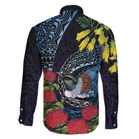 New Zealand Tui Bird Family Matching Long Sleeve Bodycon Dress and Hawaiian Shirt Maori Koru Mix Pohutukawa DT04 - Polynesian Pride